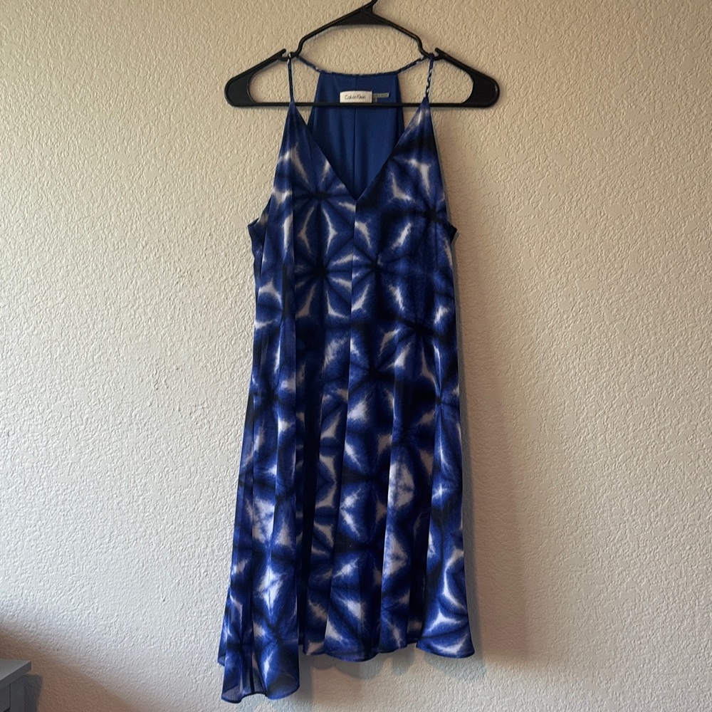 Calvin Klein Navy and White Patterned Midi Dress